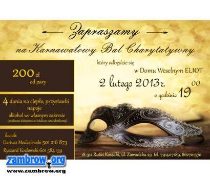 Zapraszamy na Karnawałowy Bal Charytatywny w Rutkach