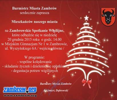 Zapraszamy na Zambrowskie Spotkanie Wigilijne 