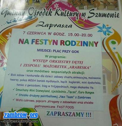 W niedzielę „Festyn rodzinny” w Szumowie 