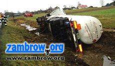 Wypadek cysterny z gazem w okolicach Zambrowa