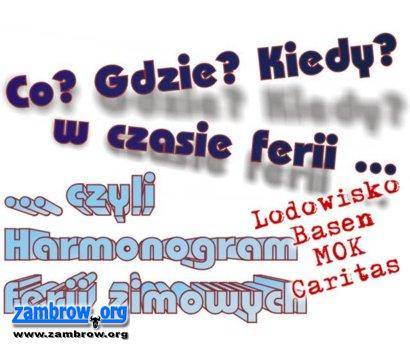 Harmonogram ferii zimowych cz. 1 – lodowisko, basen, MOK, OWR