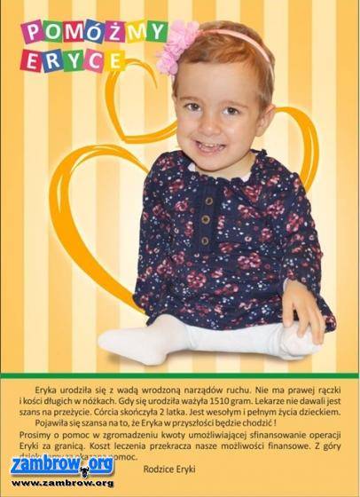 Przekaż 1% podatku na rzecz 2-letniej Eryki
