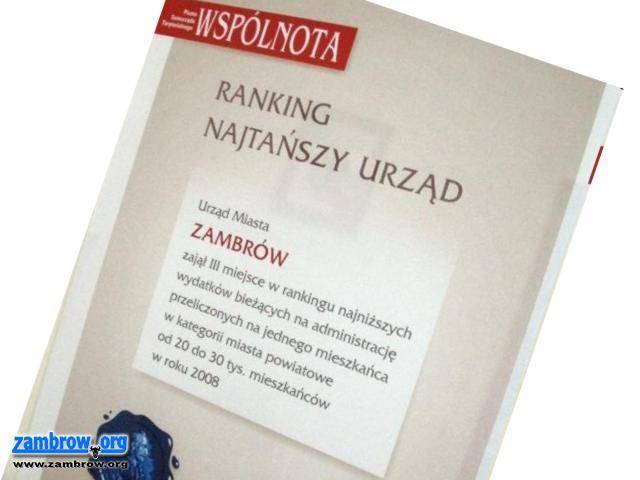 Urząd Miasta znów nagrodzony za najniższe wydatki administracyjne w przeliczeniu na mieszkańca