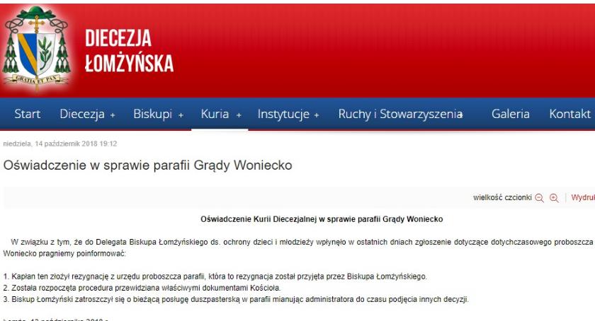 Nagła rezygnacja proboszcza parafii Grądy-Woniecko 