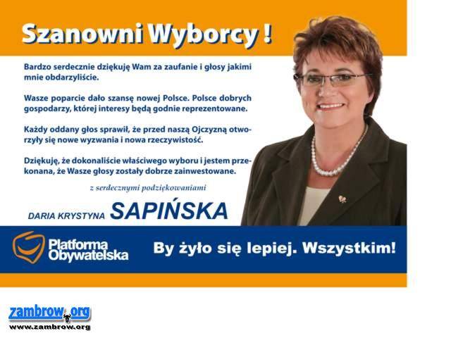 Daria Krystyna Sapińska dziękuje wyborcom
