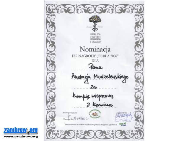 Kumpia z Zambrowa otrzyma „Perłę 2006”