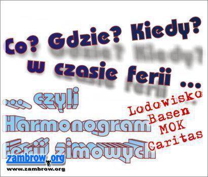 Harmonogram ferii zimowych – basen, lodowisko, kino, MOK, GOK, Caritas