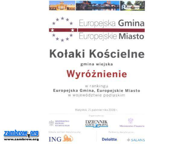 Gmina Kołaki Kościelne wyróżniona w rankingu Europejska Gmina, Europejskie Miasto