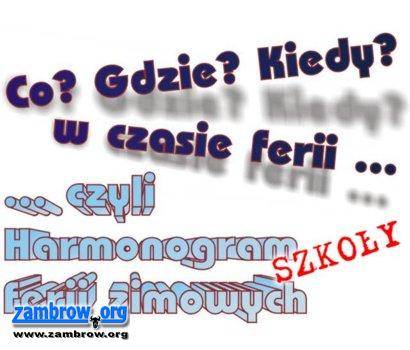Harmonogram ferii zimowych cz. 2 – szkoły