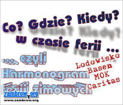 Harmonogram ferii zimowych – instytucje