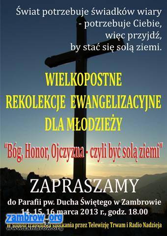 Zaproszenie na Wielkopostne Rekolekcje Ewangelizacyjne dla młodzieży