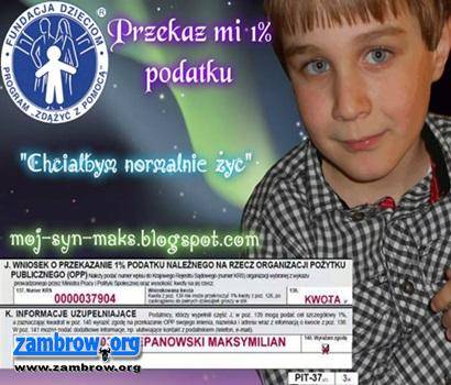 Przekaż 1% podatku na rzecz 8-letniego Maksa