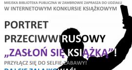 Portret przeciwwirusowy ZASŁOŃ SIĘ KSIĄŻKĄ. Przyłącz się do selfie-zabawy! Biblioteka zaprasza do udziału w internetowym konkursie książkowym