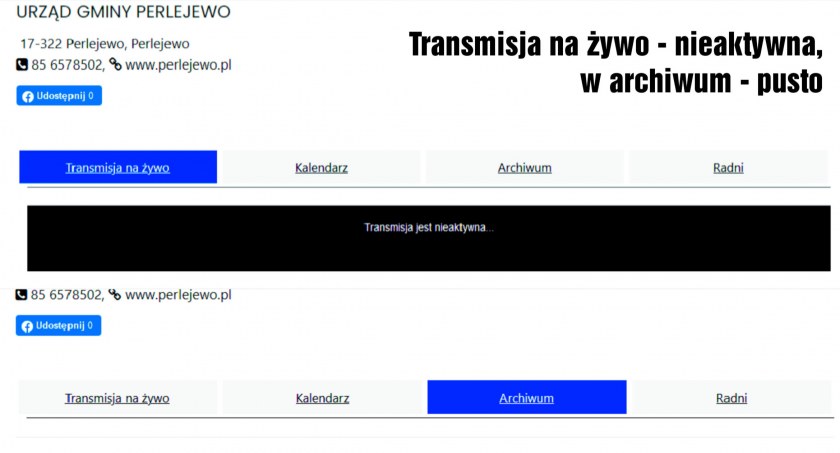 Dlaczego w gminie Perlejewo nie transmituje się obrad rady gminy?