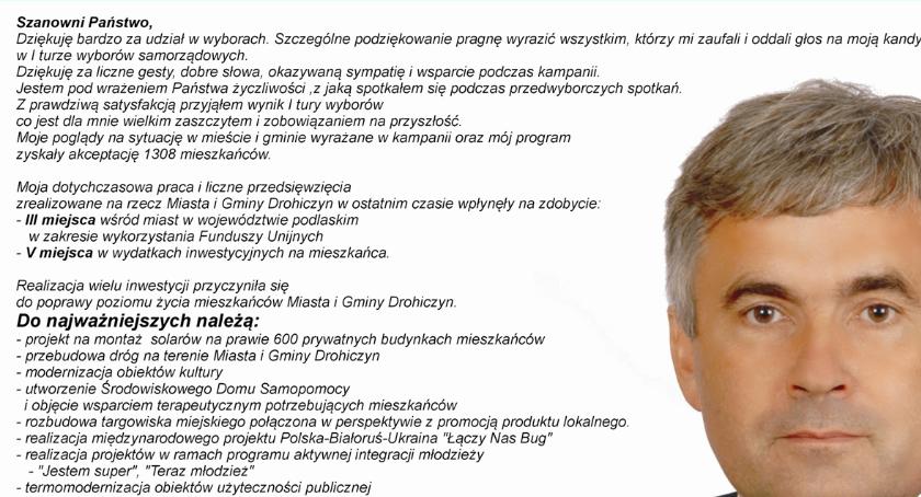 Wojciech Borzym,  kandydat na burmistrza Drohiczyna - reklama wyborcza