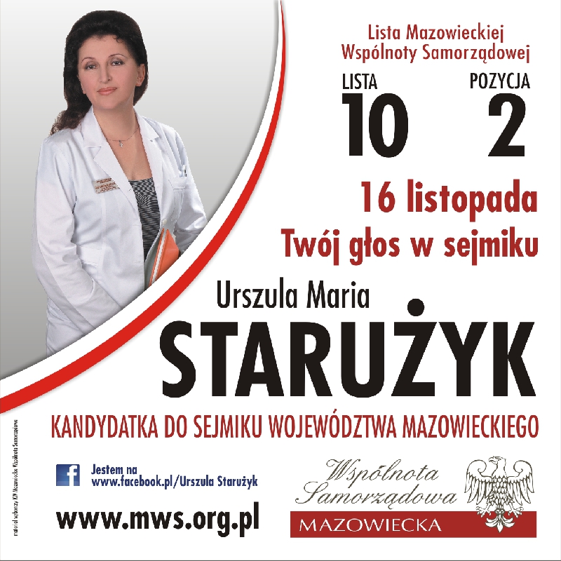 Urszula Starużyk- kandydatka na radną do Sejmiku Woj. Mazowieckiego.