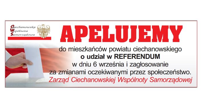 CWS wspiera akcję Idę na referendum w Ciechanowie!