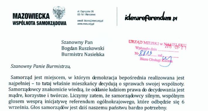 Apel referendalny u Burmistrza Nasielska