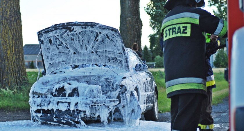 Pożar samochodu na drodze wojewódzkiej numer 242 