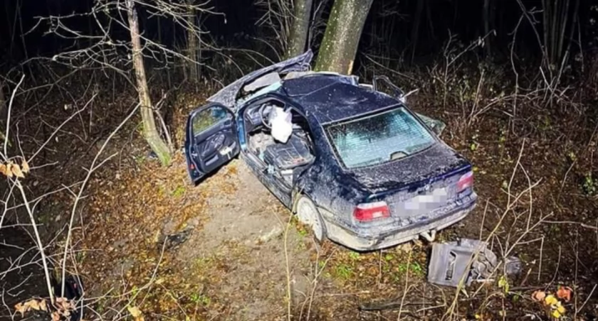 Samochód wypadł z drogi i uderzył w drzewo. Kierowca był pijany?
