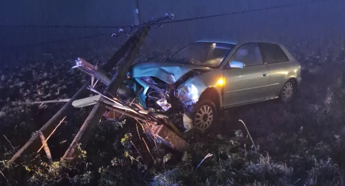 Audi uderzyło w słup. Pasażerka przewieziona do szpitala