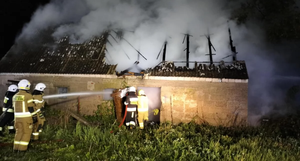Pożar budynku gospodarczego w Luchowie. Na miejscu sześć zastępów straży pożarnej
