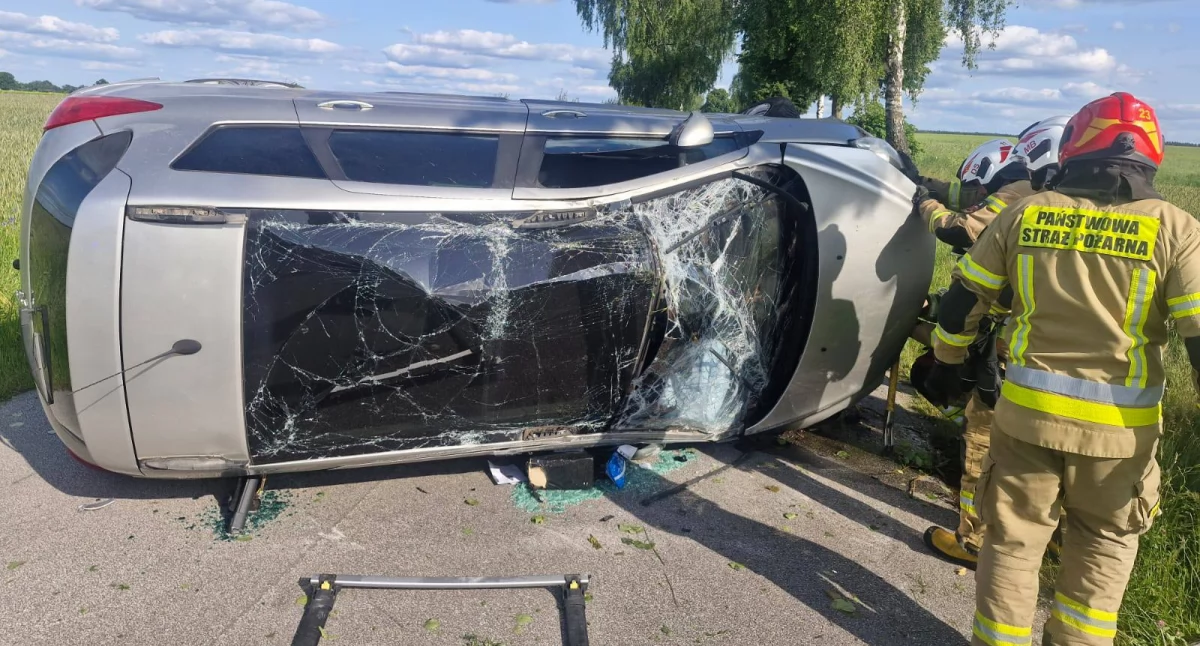  Najpierw w drzewo, później dachowanie – groźny wypadek na trasie Dolnik-Głubczyn