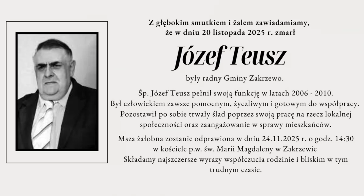 Zmarł Józef Teusz – były radny Gminy Zakrzewo