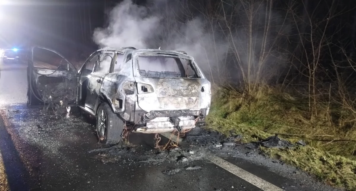 Pożar samochodu na DK22 między Jastrowiem a Szwecją
