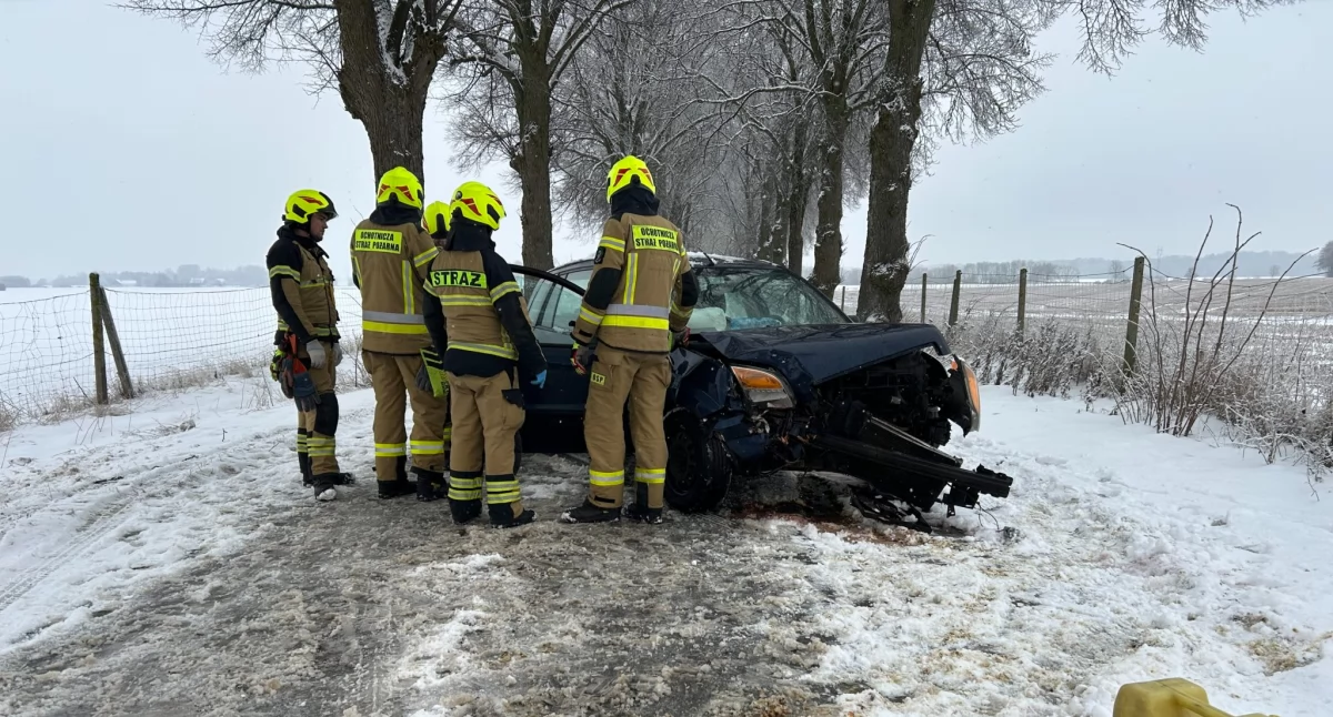 Pęknięte drzewo i rozbity samochód