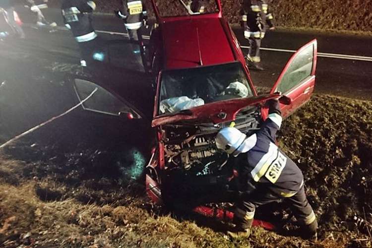 Renault Megane wypadło z drogi na zakręcie przed Skórką