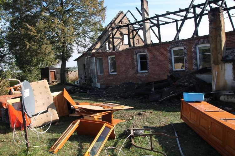 Pożar domu w Łąkie
