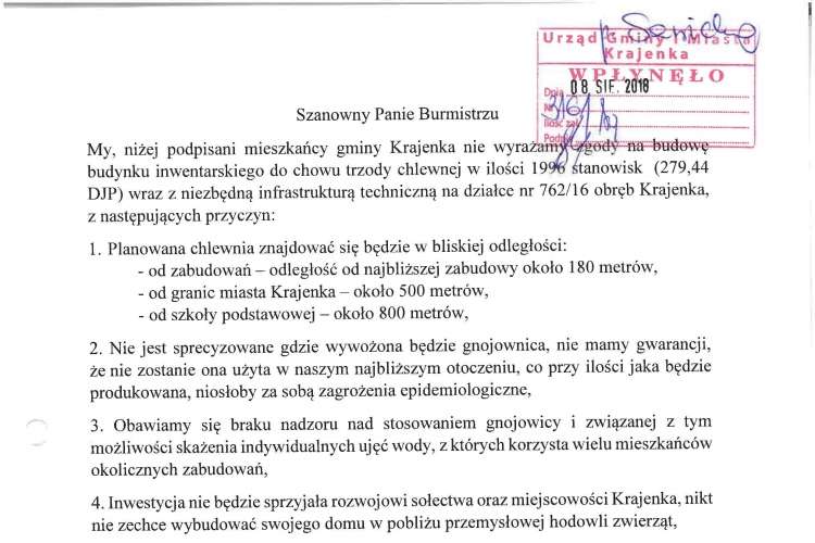 Mieszkańcy Krajenki wystosowali sprzeciw - inwestor chce wycofania wniosku o wydanie decyzji