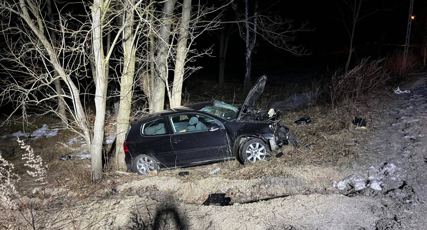 Pijany, bez prawa jazdy, rozbił auto na drzewie