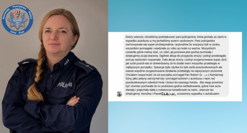 Podziękowania dla policjantki od poszkodowanych w wypadku autobusu i osobówki
