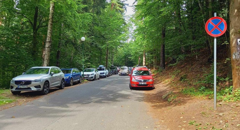 Bezmyślność turystów - parkują na zakazie, a kawałek dalej jest ogromny parking