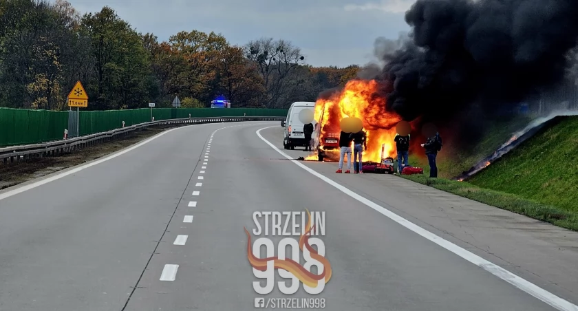 Pożar na autostradzie. Bus doszczętnie spłonął