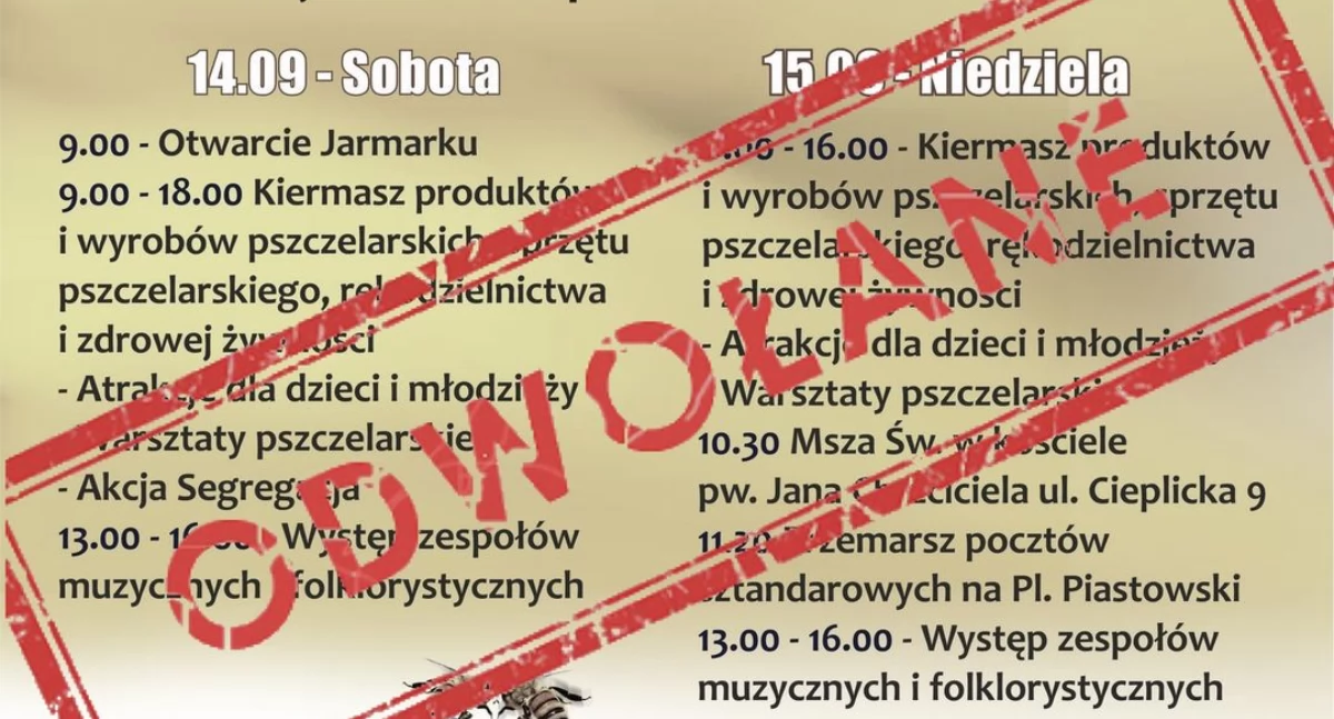 Cieplicki Jarmark Pszczelarski odwołany