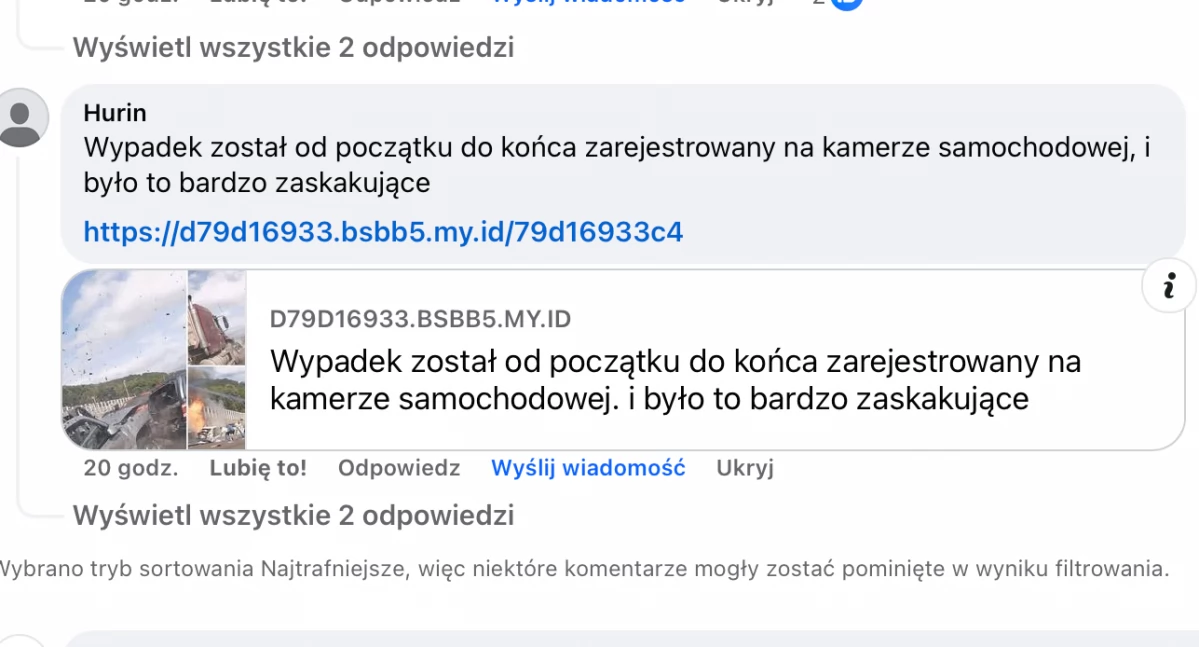 Wypadek nagrany kamerką samochodową. Nie klikajcie w te linki!