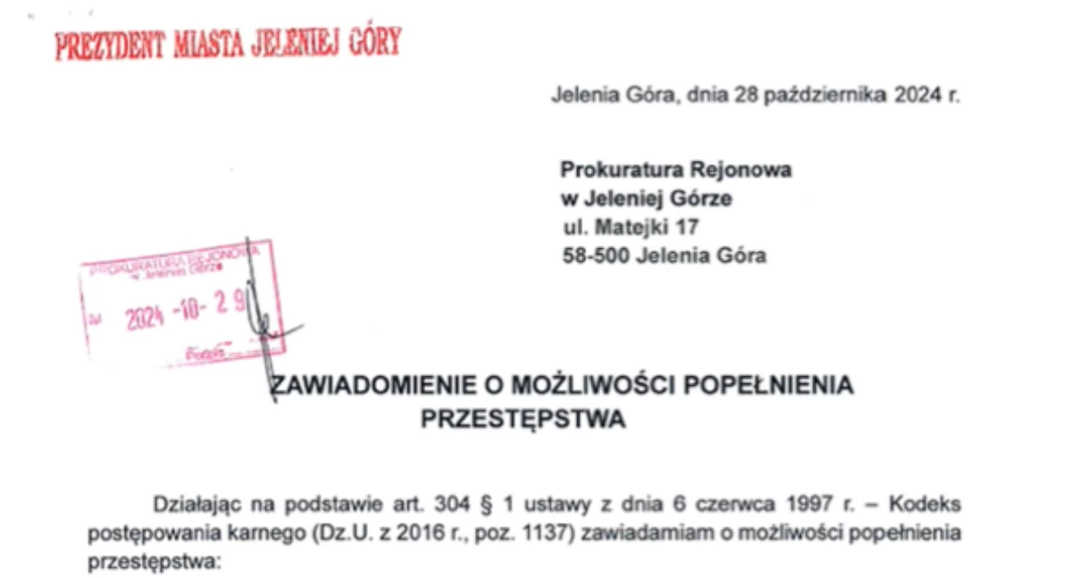 Prezydent wystąpił z zawiadomieniem do Prokuratury