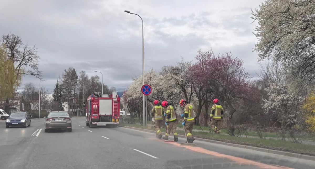 Usuwanie plamy ropopochodnej na ulicy Wolności