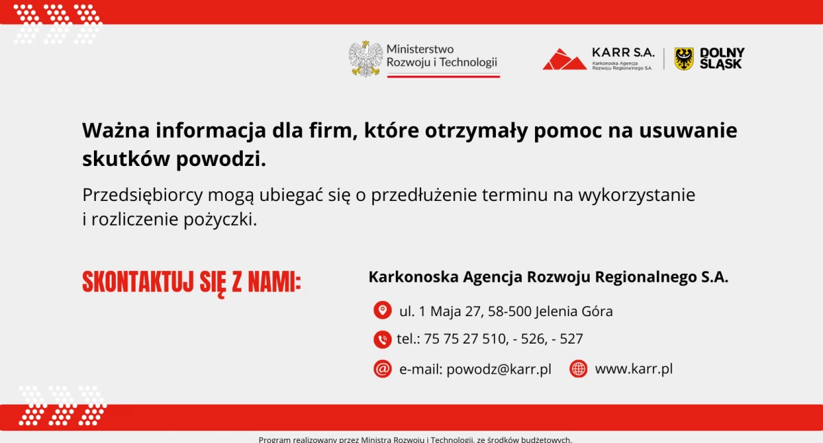 Ważna informacja dla firm, które otrzymały pomoc na usuwanie skutków powodzi