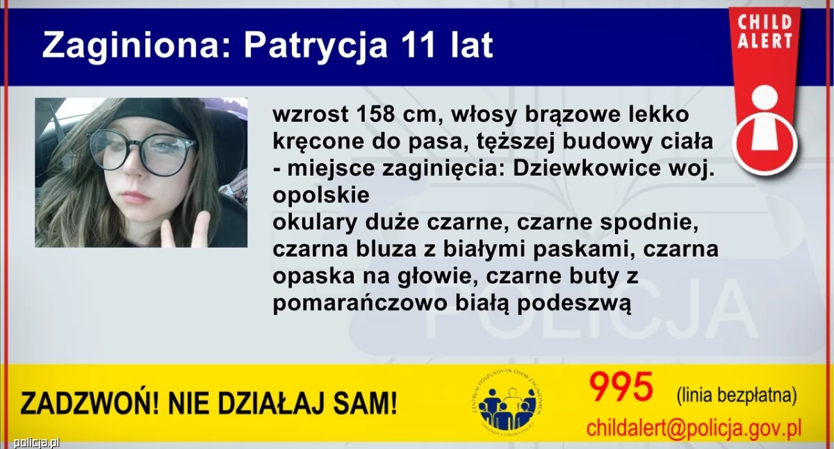 Zaginęła 11.letnia dziewczynka - Policja ogłosiła Child Alert