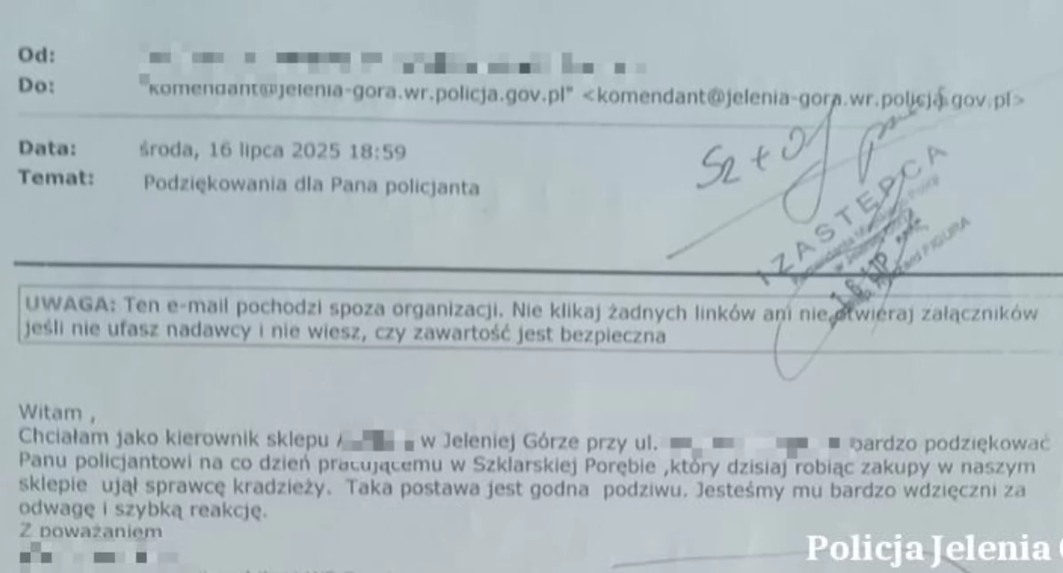 Policjant ze Szklarskiej Poręby zatrzymał złodzieja podczas wolnego dnia
