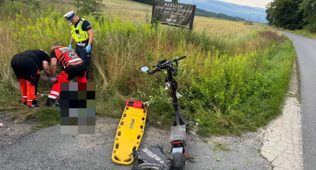 Wypadek z udziałem użytkownika elektrycznej hulajnogi w Staniszowie
