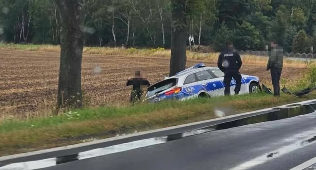 Radiowóz w rowie po spotkaniu z sarną – szczęśliwy finał groźnej sytuacji pod Bolesławcem