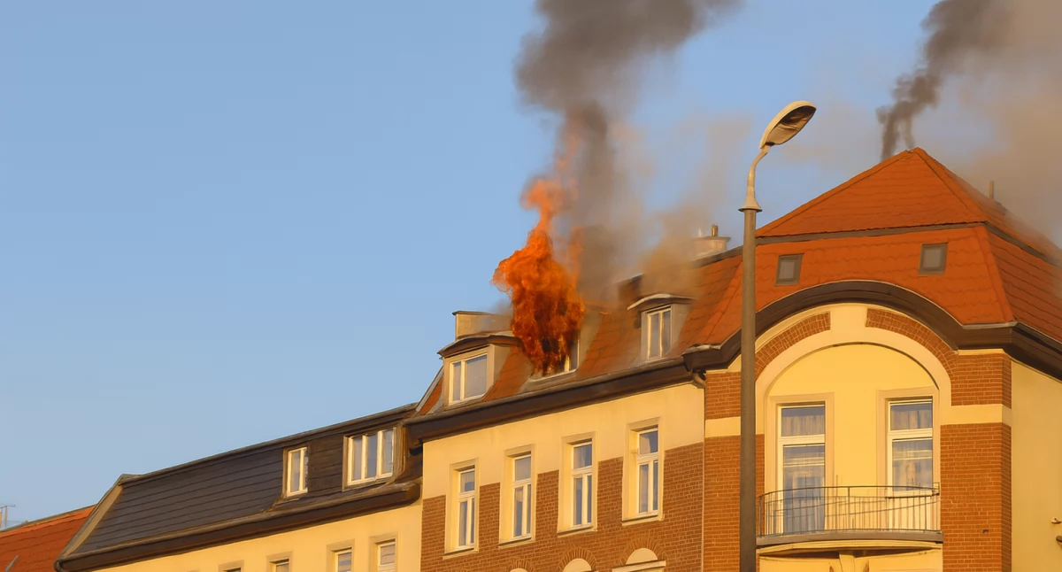 Pożar na Złotniczej. Poddasze kamienicy w płomieniach.