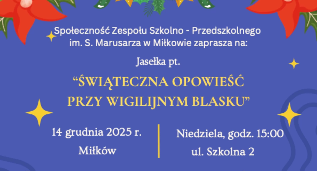 Świąteczna opowieść przy wigilijnym blasku – wyjątkowy koncert w Miłkowie już 14 grudnia