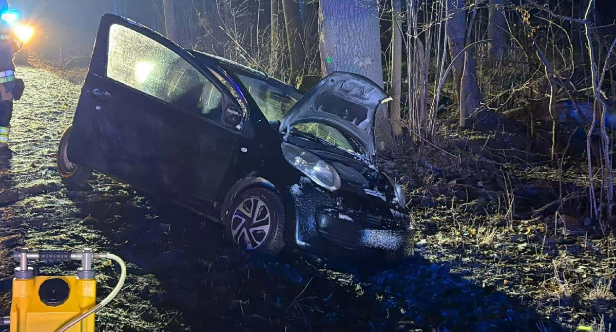 Lodowisko zamiast drogi. Zderzenie osobówki z busem między Mysłowem a Lipą, dwie osoby ranne