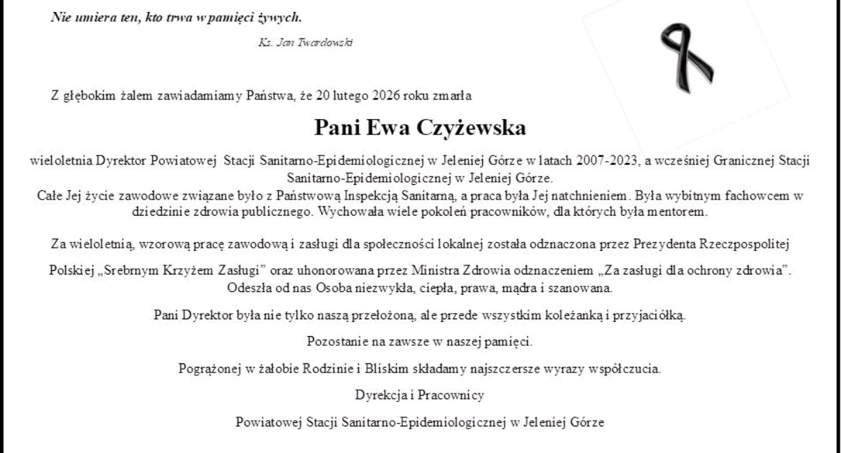 Zmarła Ewa Czyżewska - wieloletnia dyrektor jeleniogórskiego sanepidu